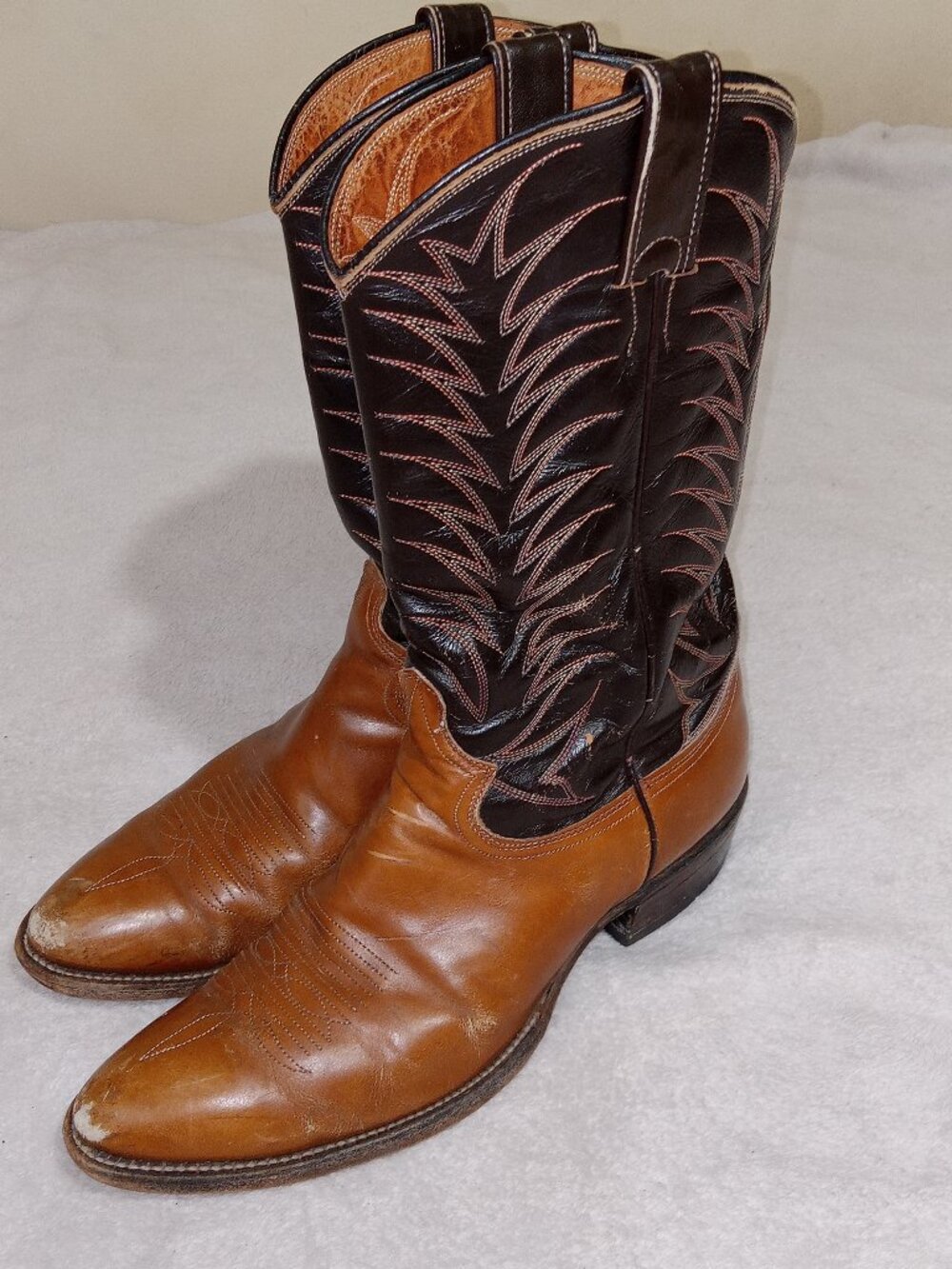 Vintage Justin M2521 Cowboy Boots Mens 9D Brown Black Western Made USA